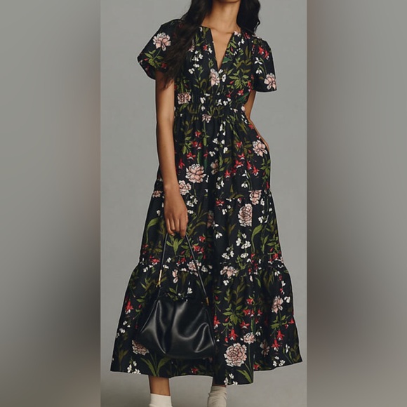 Anthropologie Dresses & Skirts - Anthropologie The Somerset Black Floral Maxi Dress